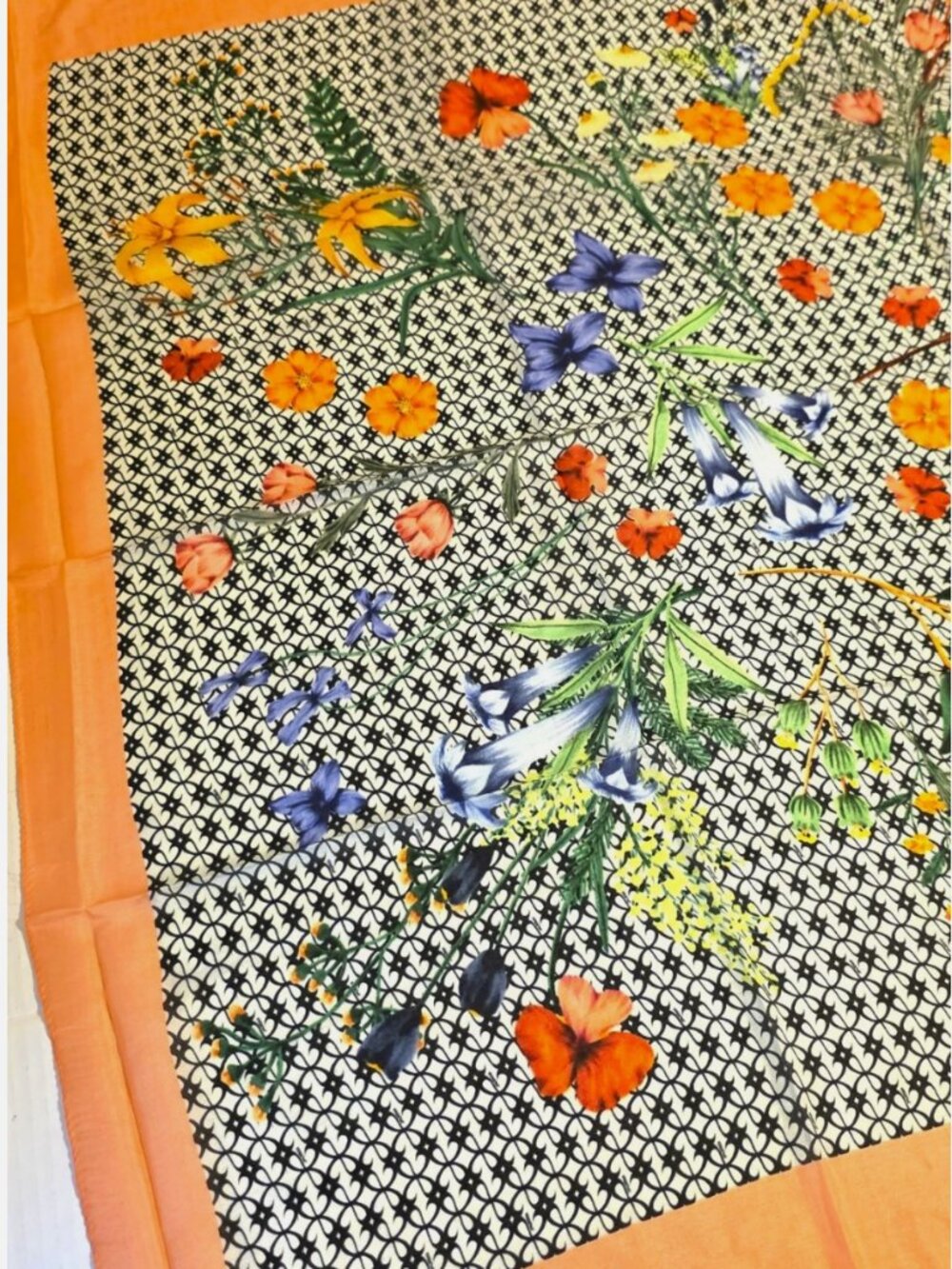 NWT Anthropologie Maeve Flora Silk Square Scarf Orange Geometric Botanical 36"